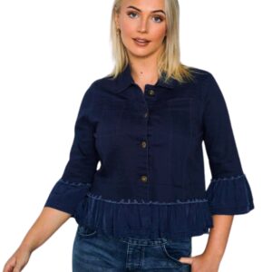 Jolie Saule Frill Denim Jacket in Navy
