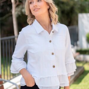 Jolie Saule Frill Denim Jacket in White