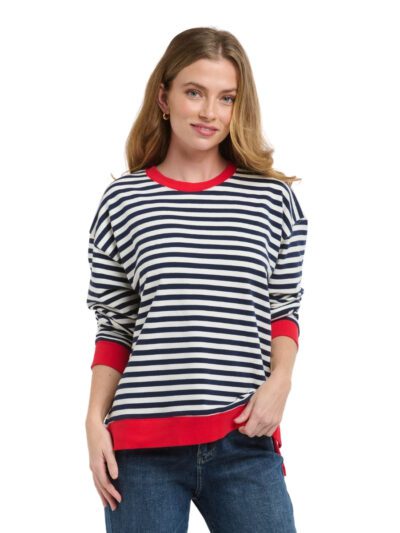 BASIC123 alaska stripe sweater navy white red long sleeve crew neck