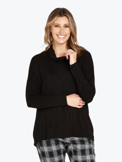 Betty Basics cowl neck long sleeve bamboo top black