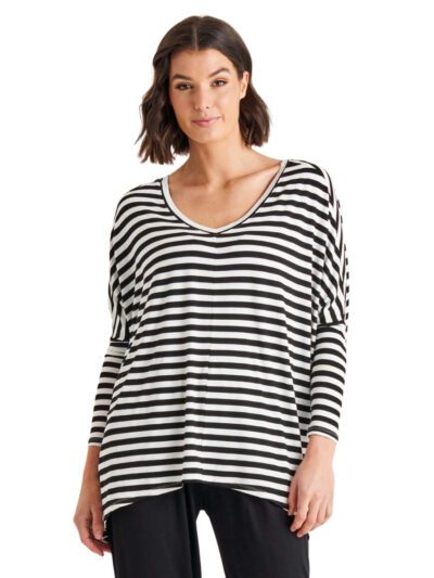 Betty Basics kyoto v neck tee black and white stripes