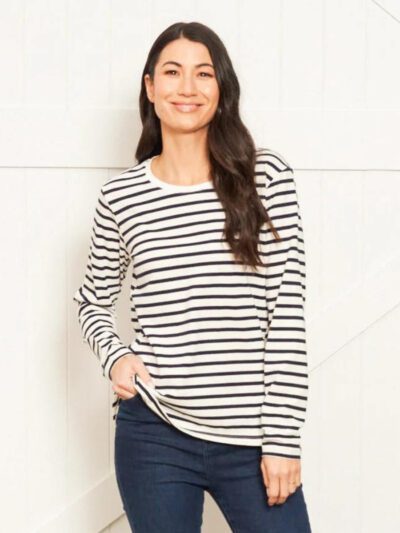 Betty Basics sydney long sleeve tee navy blue and white stripe