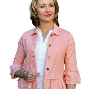 Jolie Saule Frill Denim Jacket in Peach