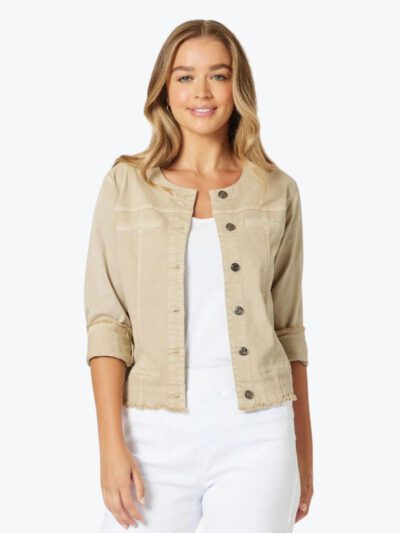 Threadz collarless denim jacket natural