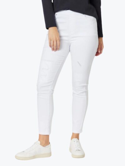 Threadz pull on ripped jean white