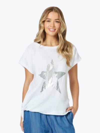 Threadz skyla star top white short sleeves