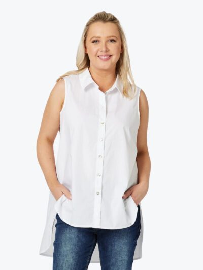 Threadz sleeveless shirt with collar white