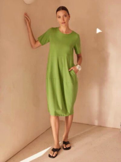 Tirelli short sleeve diagonal seam dress spring green jersey