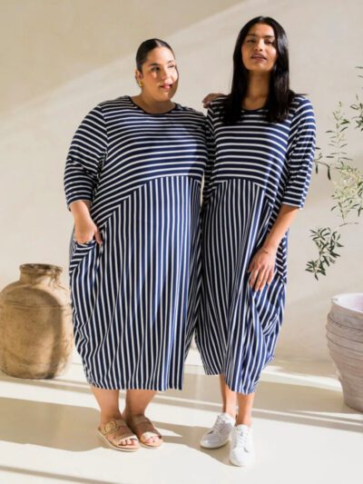 PQ Collection Alviva dress navy and white stripe curve