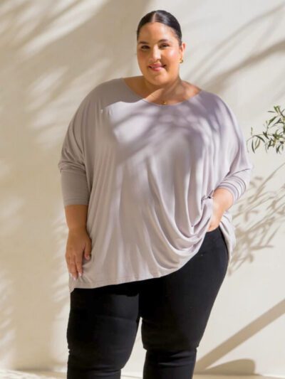 PQ Collection long sleeve nice top stone bamboo v neck