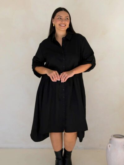 PQ Collection Soho Shirt dress in black curve