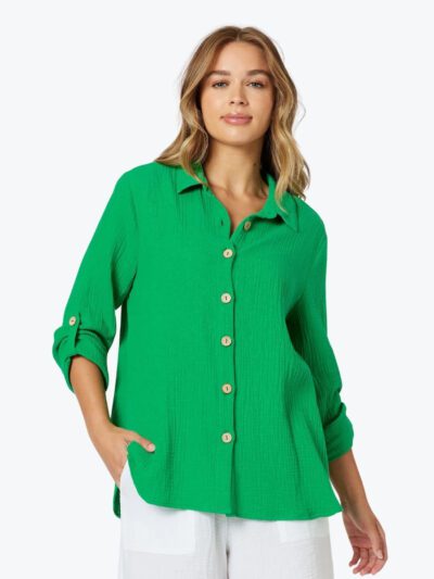 Threadz Byron Textured Cotton Shirt Emerald