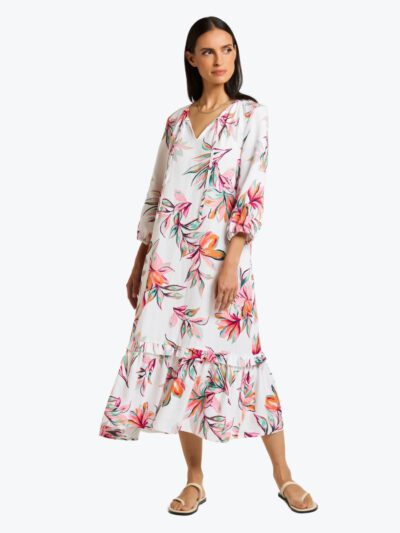 yarra trail paradise print dress white floral linen maxi