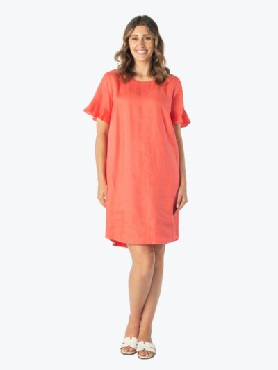 Maglia flutter sleeve linen dress coral