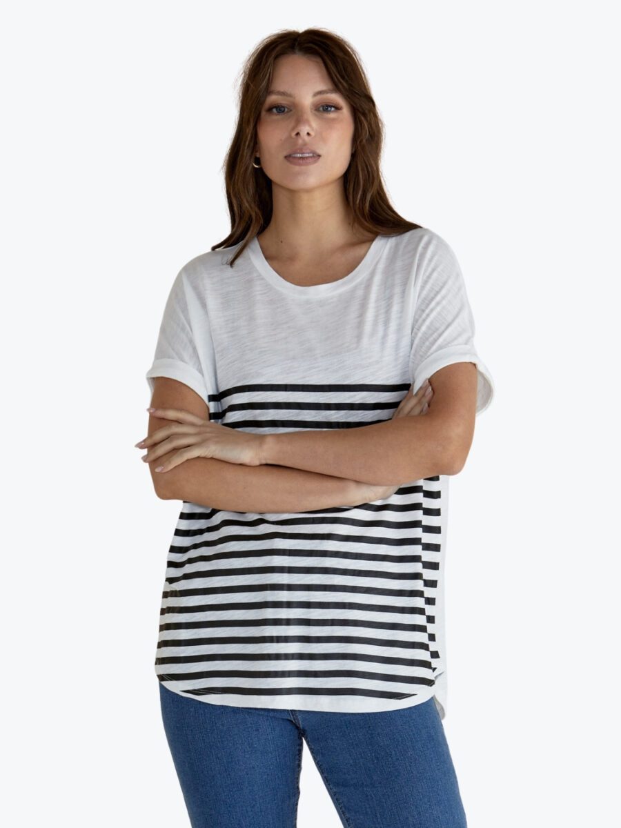 Betty Basics Hailey Tee White/Black Stripe