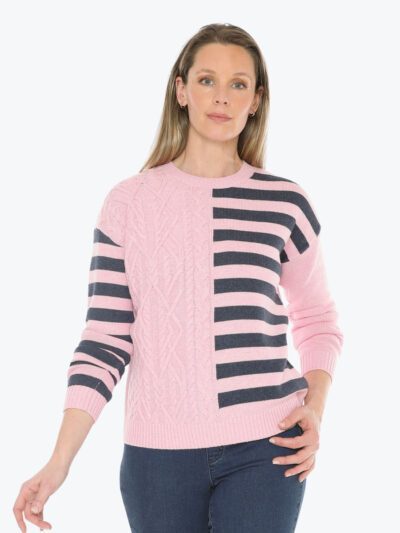Jump Cable Striped Pullover in Sherbert Marle Combo