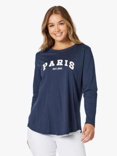 Threadz Paris Long Sleeve Tee in Navy