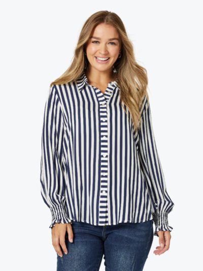 Threadz Soho Stripe Shirt in Navy and White