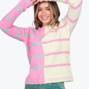 Bella Striped Colour Block Pullover in Light Matcha