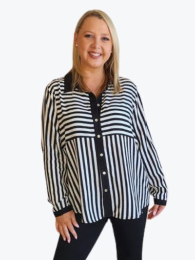 Threadz Emmi Stripe Print Shirt in Black/White Stripe