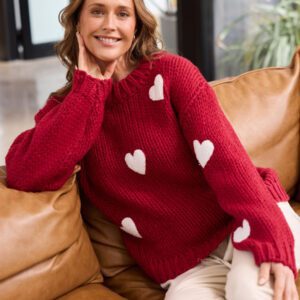 Brave + True Heart On My Sleeve Knit in Cherry/Off White