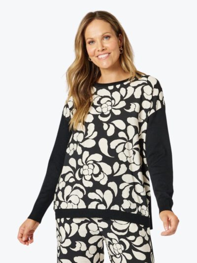 Hammock & Vine Casablanca Floral Print Knit in Black/Chalk