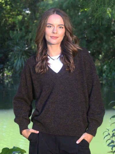 Lothlorian Cavern V Neck Jumper in Brown Marle