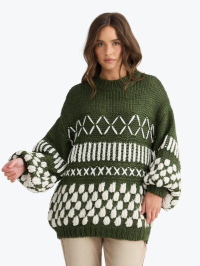 Talisman Colorado Knit in Khaki/Off White