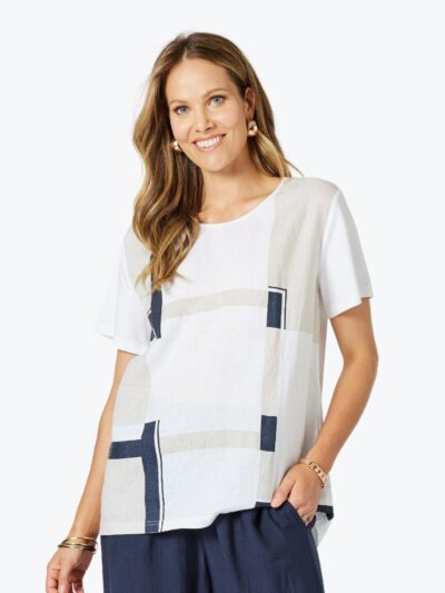 Clarity Geometric Top in White/Navy