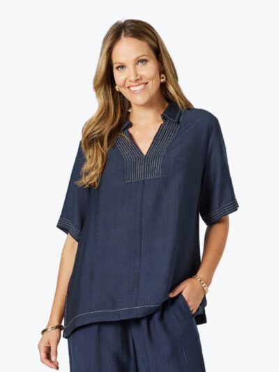 Clarity Top Stitch Detail Top in Navy