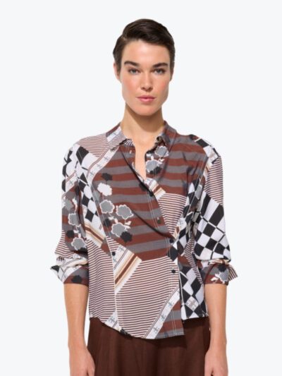 Marco Polo Button Up Collage Shirt in Chocolate Collage