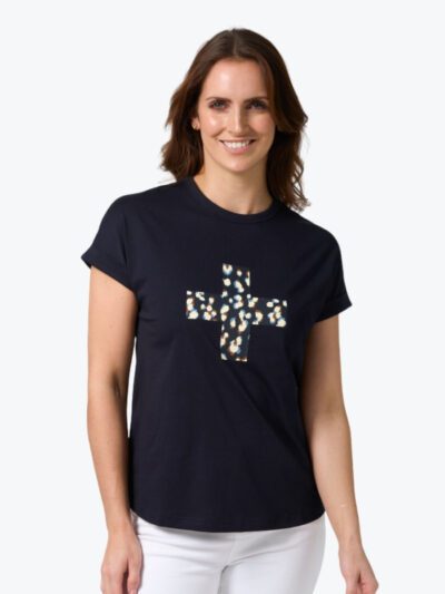 Stella + Gemma Soho Cuff Tee in Deep Navy Leopard Cross