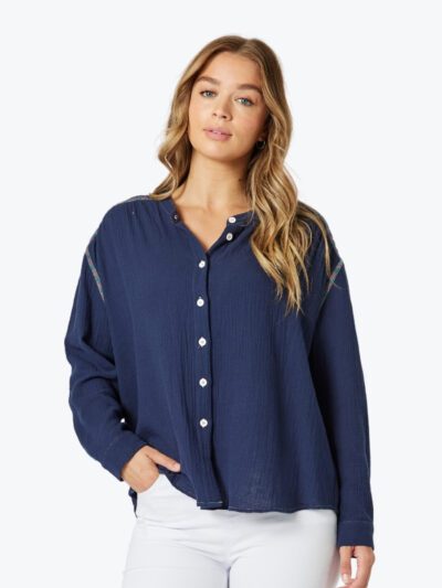 Threadz Rainbow Stitch Top in Navy