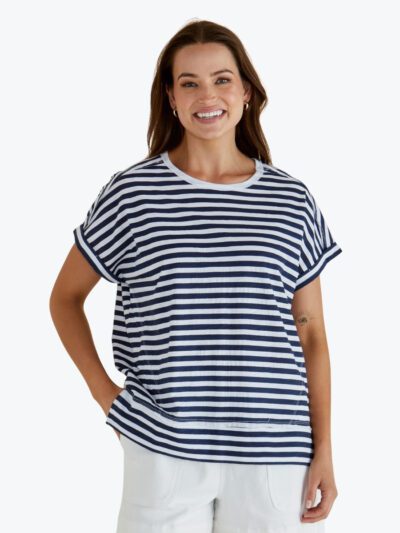 Betty Basics Shirley Short Sleeve Tee in Navy Stripe