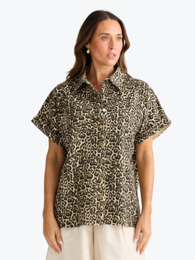 Brave + True Leroy Shirt in Beige Leopard