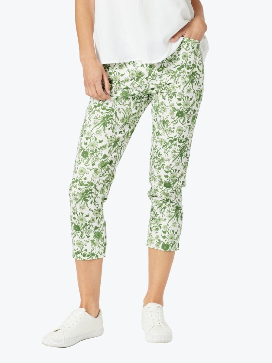 Gordon Smith Floral Print Pant in Basil/White