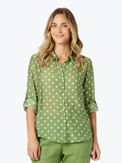 Gordon Smith Basil Spot Sheer Shirt in Basil