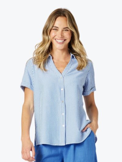 Gordon Smith Piper Short Sleeve Stripe Shirt in Blue/White Stripe